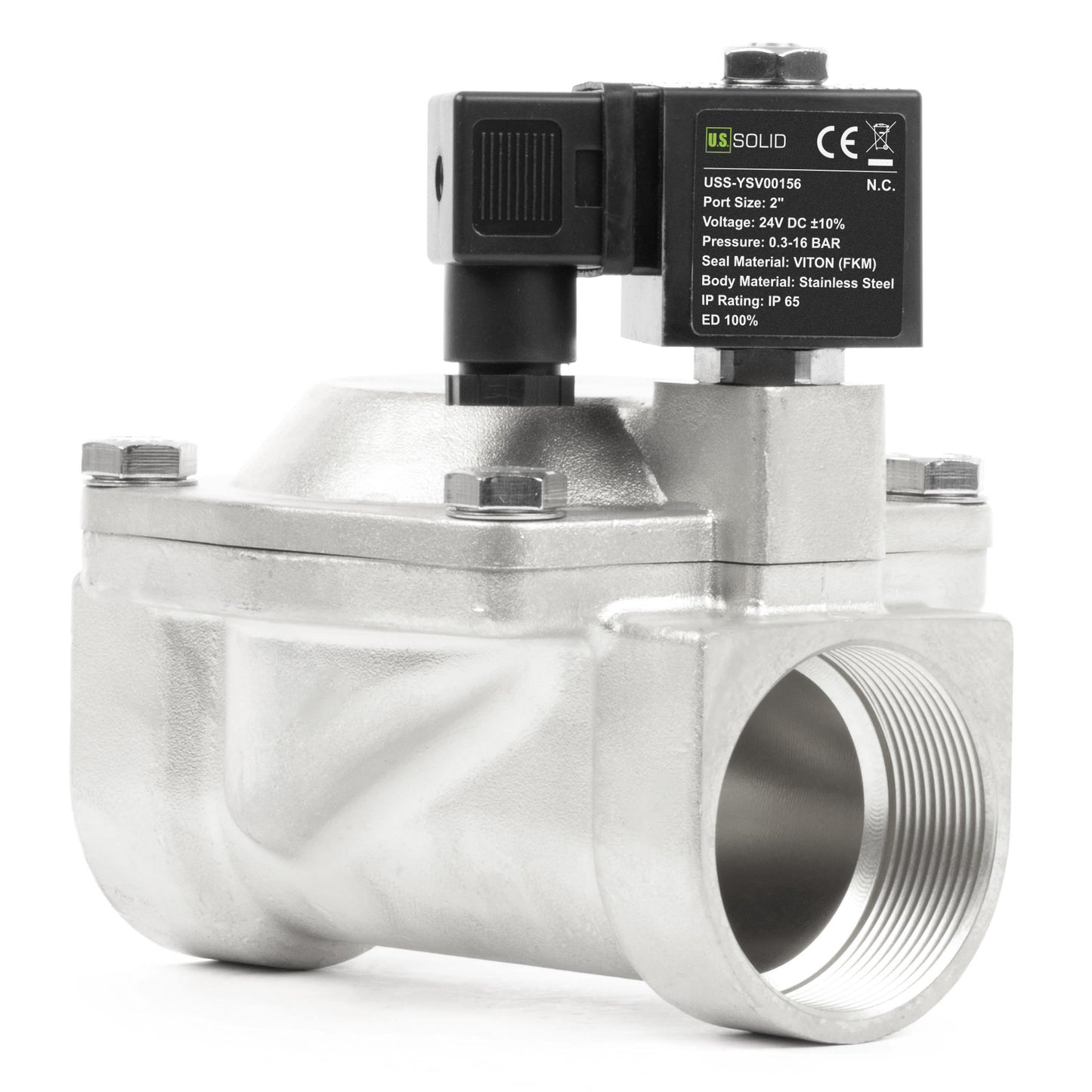 Injap Solenoid Keluli Tahan Karat 2" - 24V DC, Biasanya Tertutup, 4.4-232 PSI, Meterai VITON