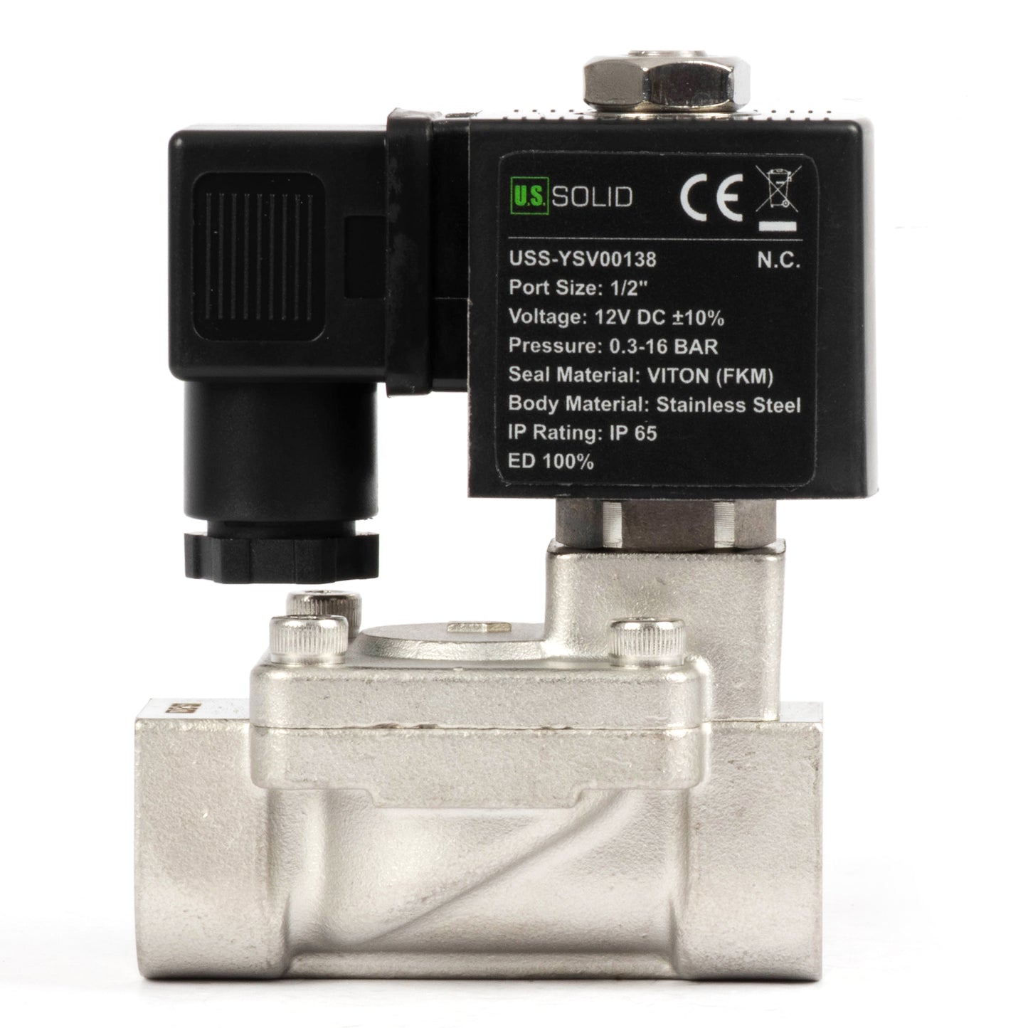 Ηλεκτρομαγνητική βαλβίδα από ανοξείδωτο χάλυβα 1/2" - 12V DC, Κανονικά κλειστή, 4.4-232 PSI, Στεγανοποίηση VITON
