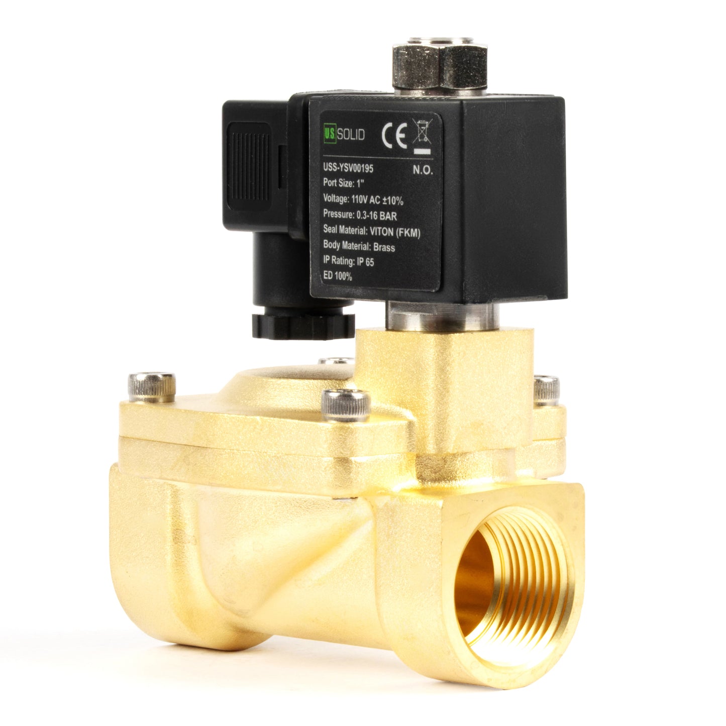 1英寸黄铜电磁阀 - 110V AC/220V AC，常开，4.4-232 PSI，VITON密封
