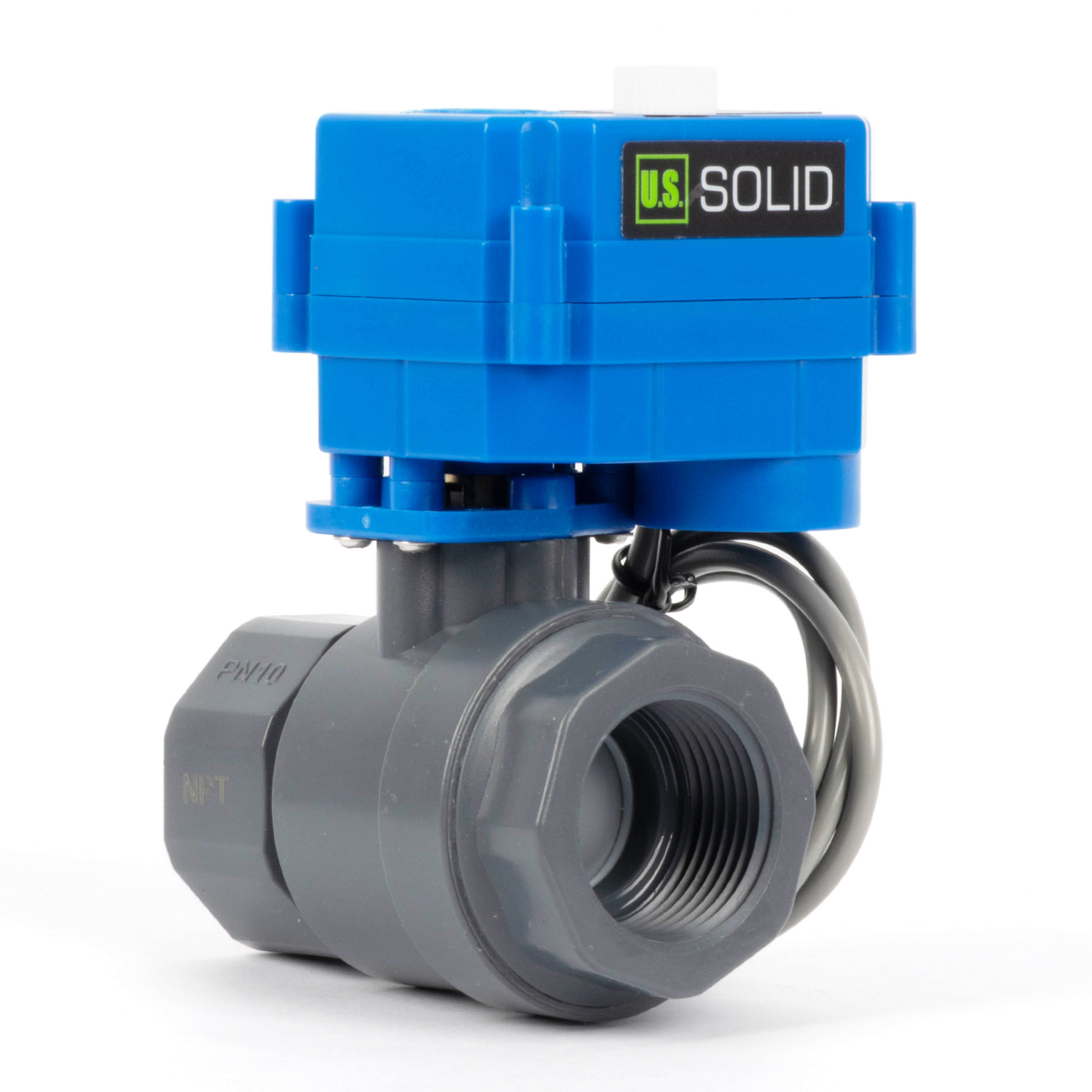 1" UPVC motorisert kuleventil - 2-leders automatisk retur med manuell funksjon, 9–36 V AC/DC, normalt lukket