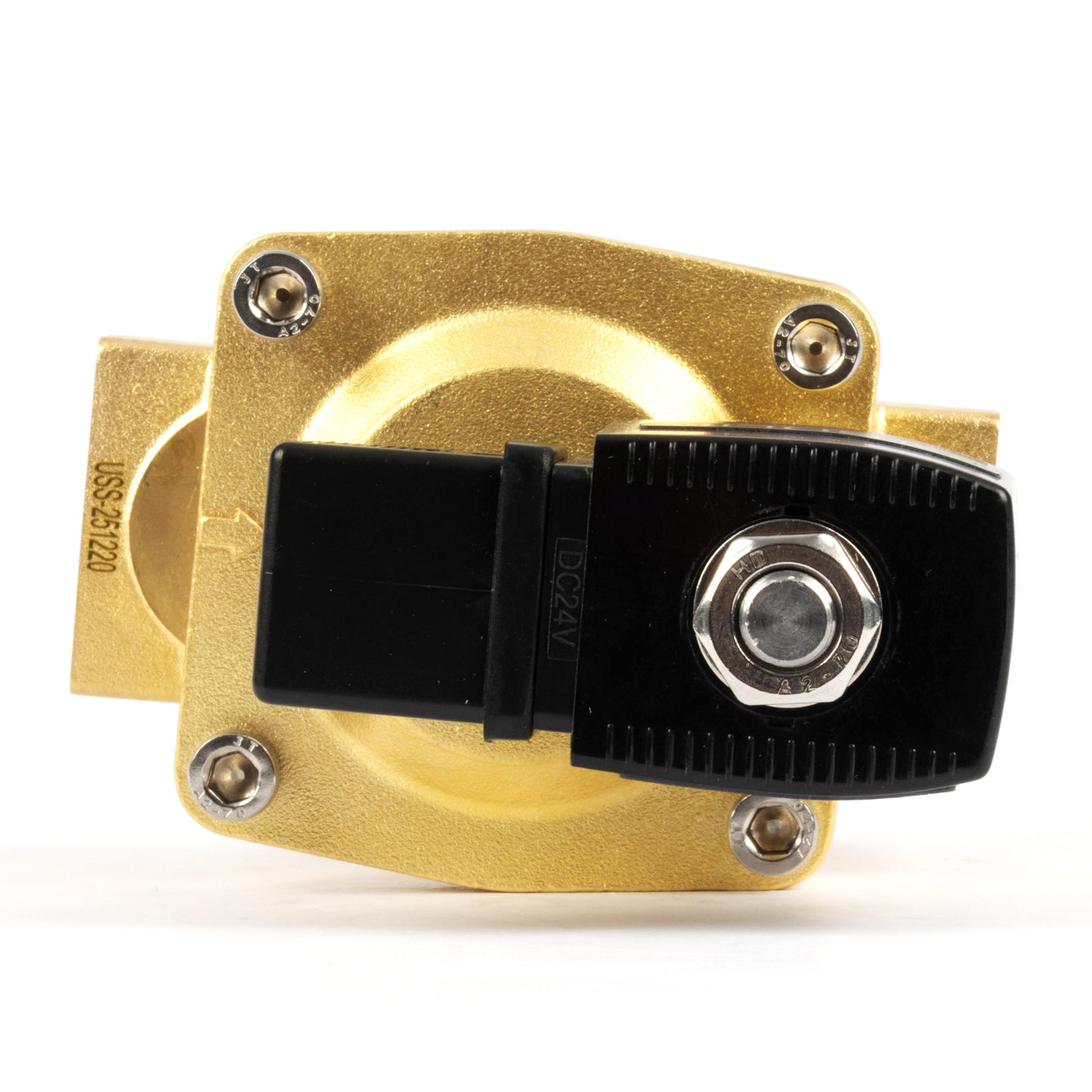 Válvula solenoide de latão de 1" - 24 V CC, normalmente aberta, 4,4-232 PSI, vedação em VITON