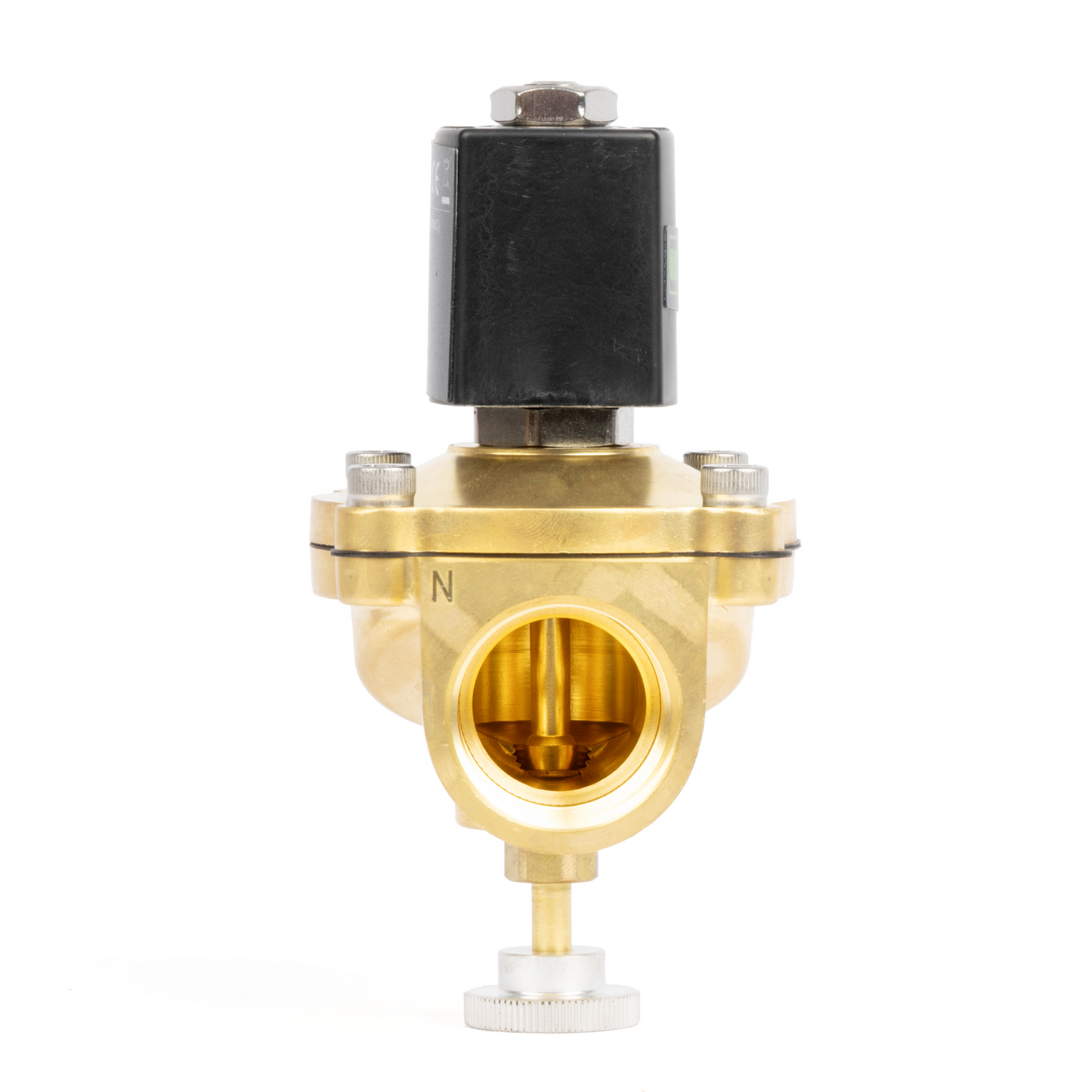 Válvula solenoide elétrica de latão de 3/4", acionamento manual, normalmente fechada, 24 V CA