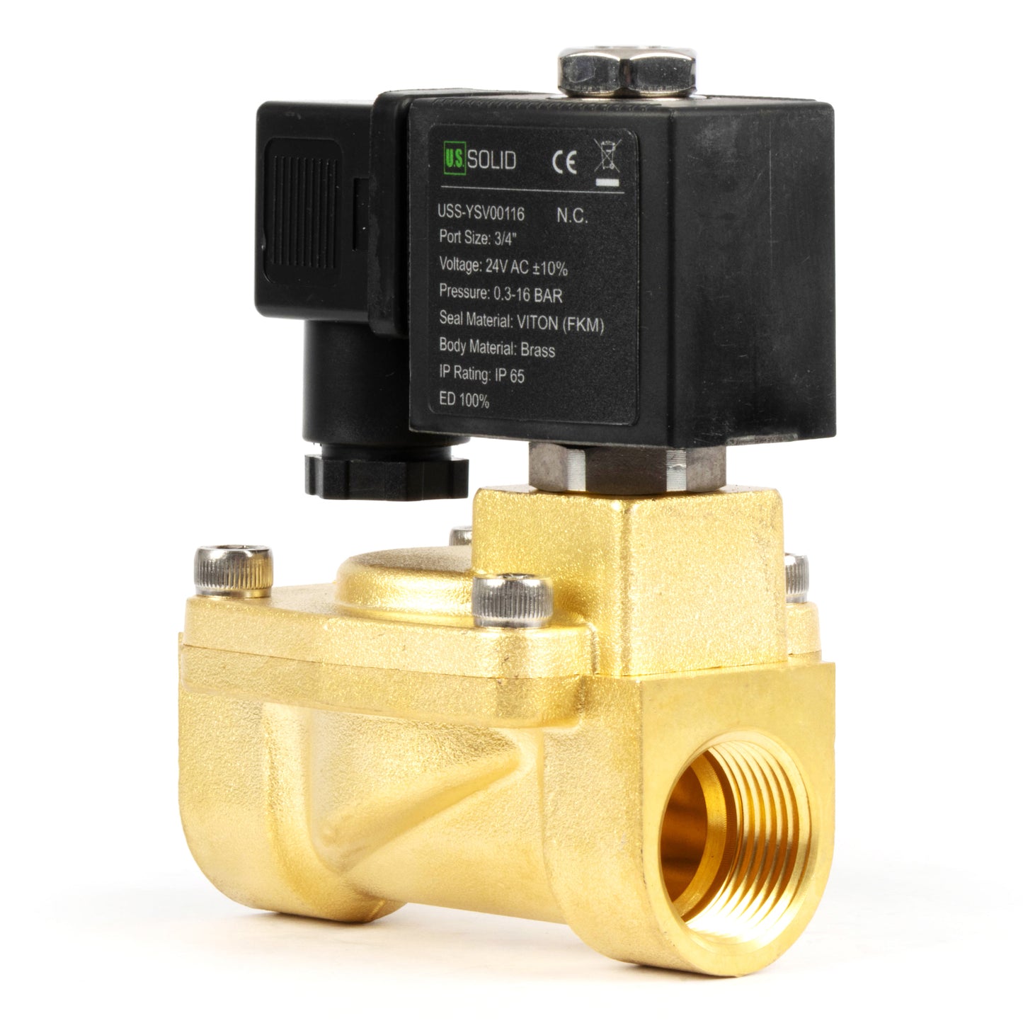 3/4" messing magneetventiel - 24V wisselstroom, normaal gesloten, 4,4-232 PSI, VITON-afdichting