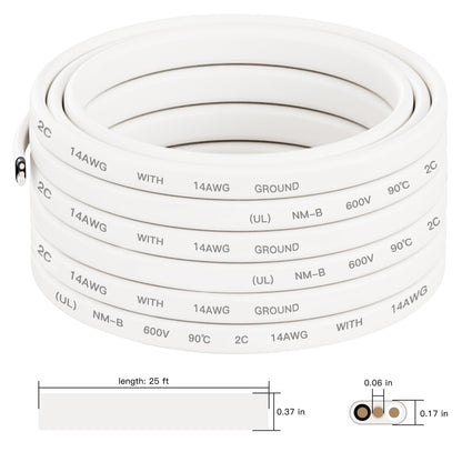 U.S. Solid 25FT 14/2 Type NM-B Copper 14AWG 2 Conductors with Ground White Residential Indoor Wire
