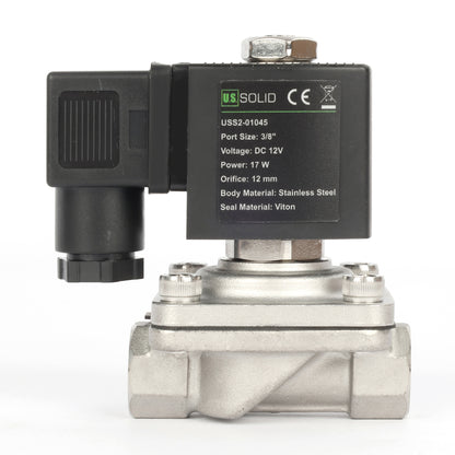 3/8" magnetventil - rustfritt stål 12V DC normalt lukket med Viton-tetning, koblingsbokstype