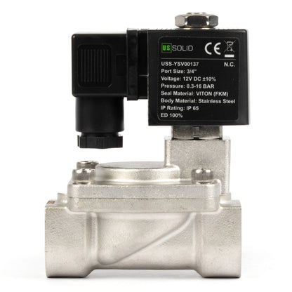 3/4" roestvrijstalen magneetventiel - 12V DC, normaal gesloten, 4,4-232 PSI, VITON-afdichting