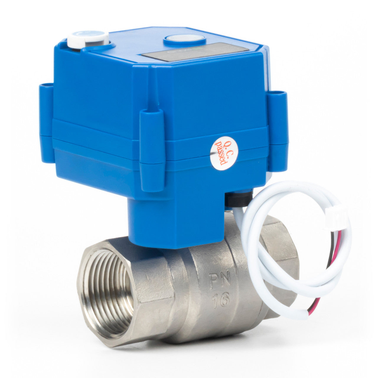 1" Motorized Ball Valve with Manual Function - 2 Wire Auto Return, Stainless Steel, 85-265V AC, Full Port, Normally Closed