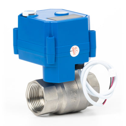 1" Motorized Ball Valve with Manual Function - 2 Wire Auto Return, Stainless Steel, 85-265V AC, Full Port, Normally Open