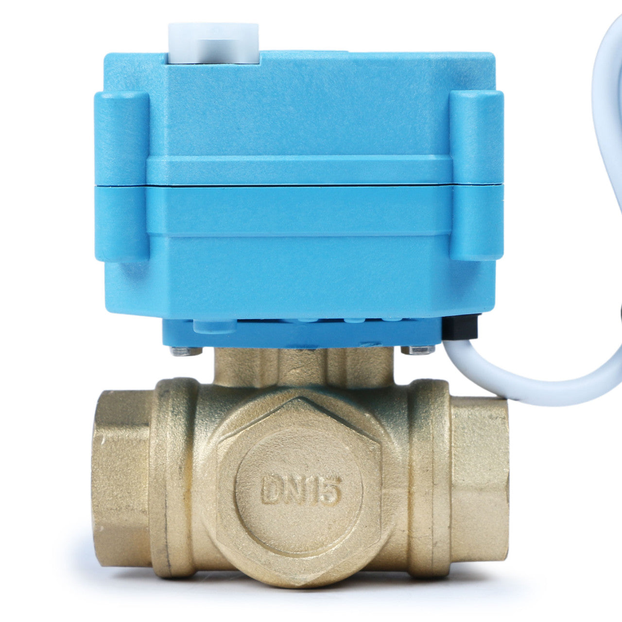 U.S. Solid 3/4" 3 Way Brass Motorized Ball Valve, AC110-230V, L Type, Standard Port, with Manual Function, IP67