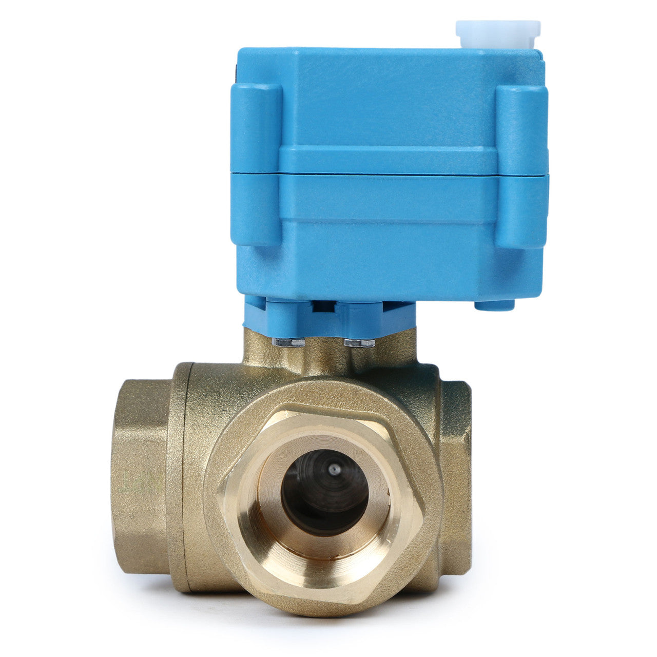 U.S. Solid 3/4" 3 Way Brass Motorized Ball Valve, 9-24V AC/DC, L Type, Standard Port, with Manual Function, IP67