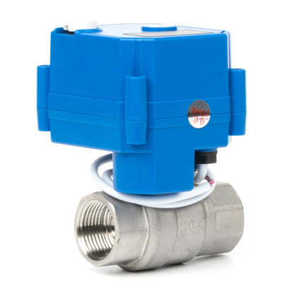 3/4" Motorized Ball Valve with Manual Function - 2 Wire Auto Return, Stainless Steel, 85-265V AC, Full Port, Normally Open