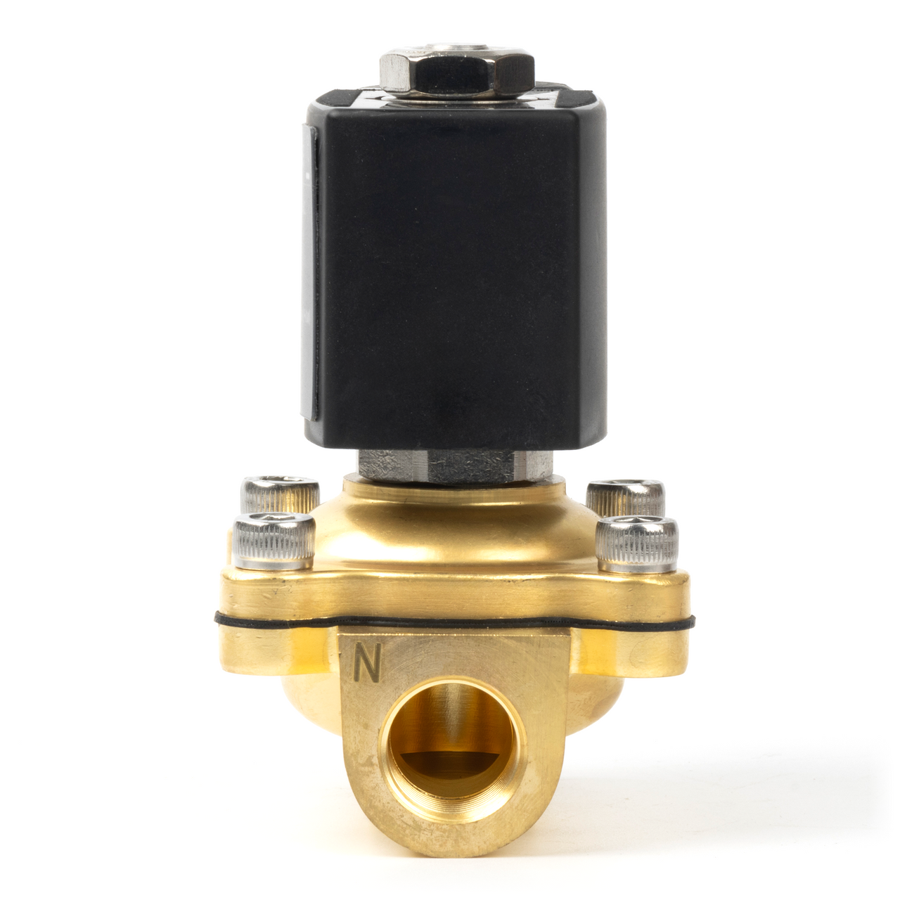 3/8" Brass Electric Solenoid Valve - 12V DC, Normally Closed, 145 PSI, VITON