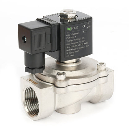 Katup Solenoid Elektrik Stainless Steel 1" - 12V DC, Normally Closed, 145 PSI, VITON