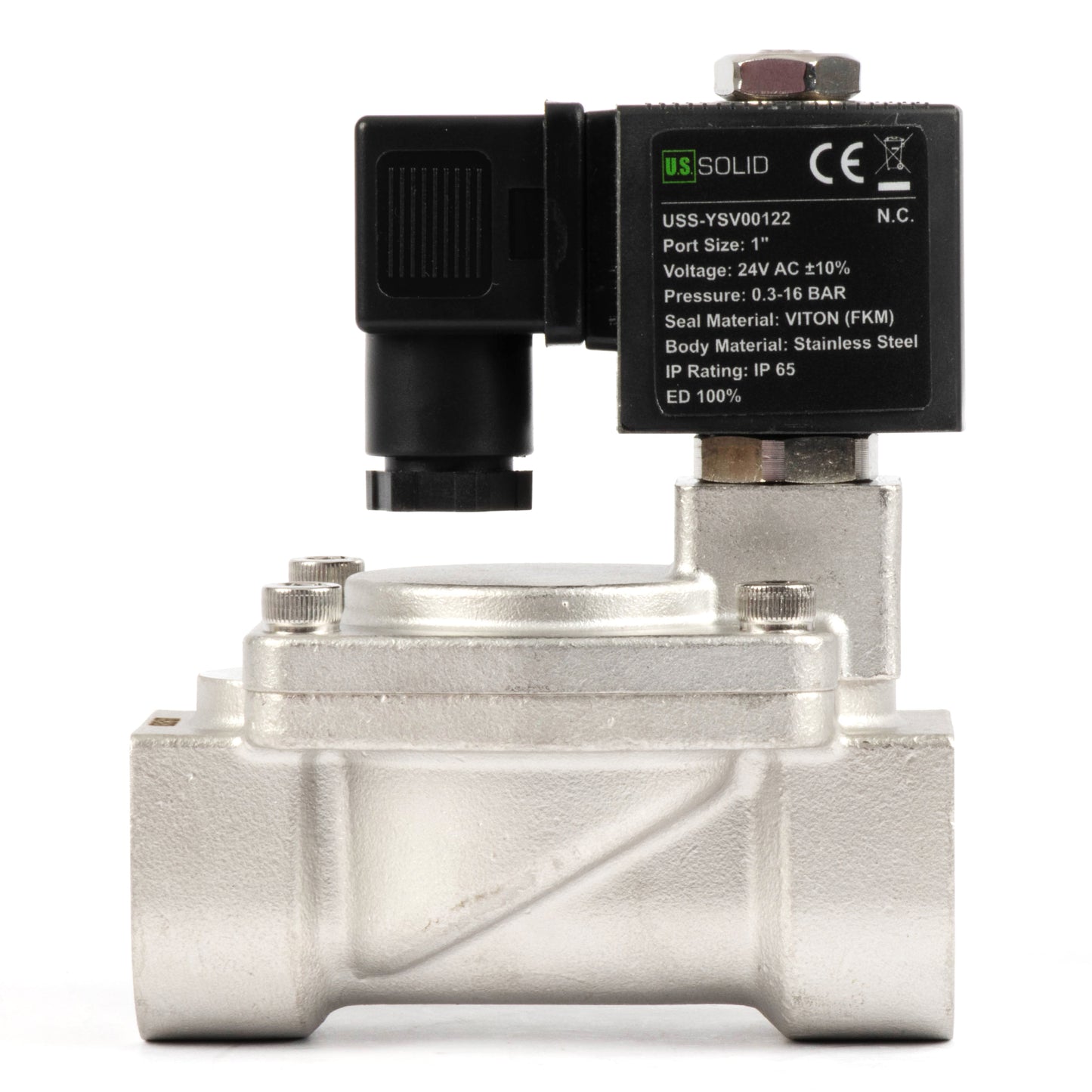 1" magnetventil i rustfrit stål - 24V AC, normalt lukket, 4,4-232 PSI, VITON-tætning