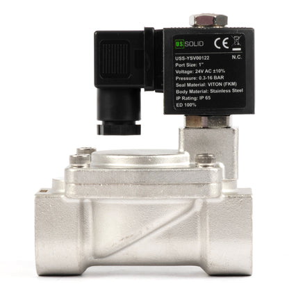 1" magnetventil i rustfrit stål - 24V AC, normalt lukket, 4,4-232 PSI, VITON-tætning