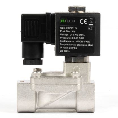 1/2" Stainless Steel  Solenoid Valve - 24V AC, Normally Closed, 4.4-232 PSI, VITON Seal