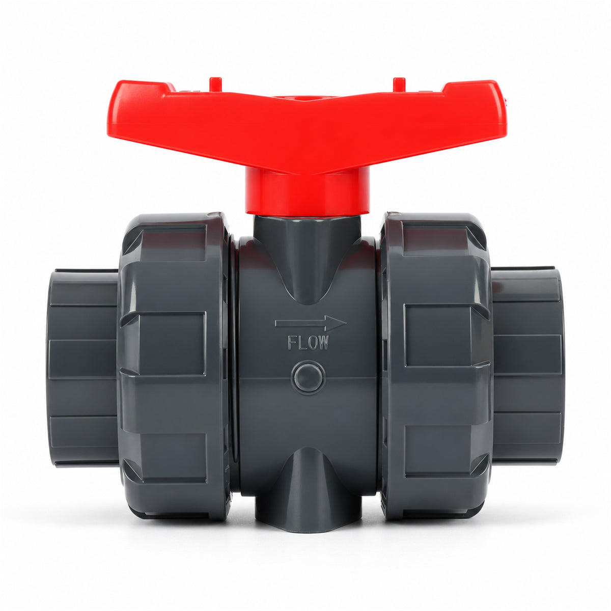 Valvola a sfera True Union in PVC da 1-1/2", passaggio totale, attacco a innesto, compatibile con Schedule 40 e 80, 150 psi, sede in PTFE, O-ring in EPDM.