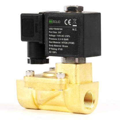 Katup Solenoid Kuningan 3/8" - 110V / 220V AC, Tertutup Normal, 4,4-232 PSI, Segel VITON