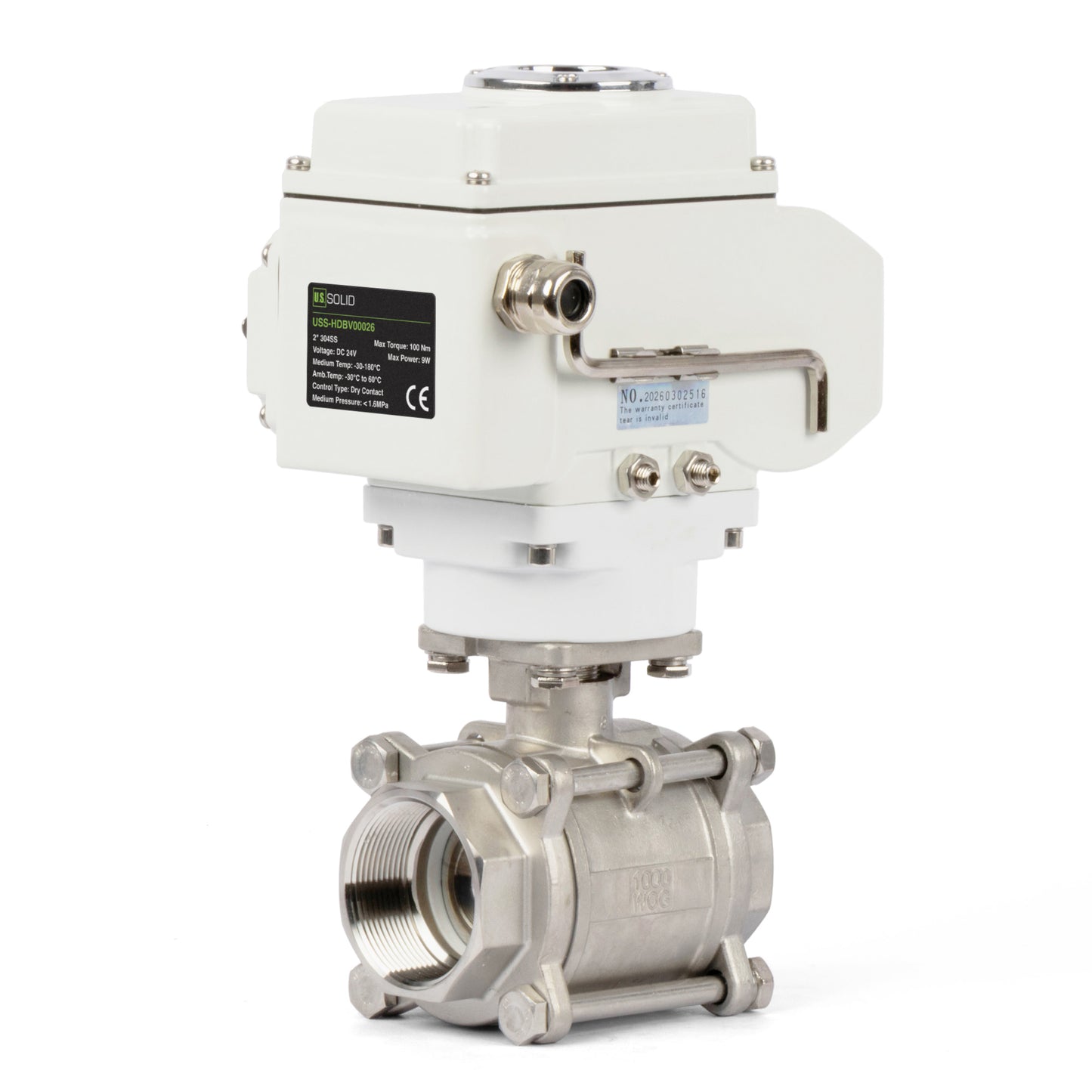 2" Electric Actuated Ball Valve, DC 24V Heavy Duty 3-Piece Industrial Ball Valve,304SS, ON/OFF Type, Dry Contact
