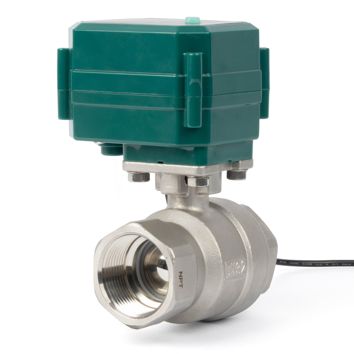 WiFi 1-1/4" Stainless Steel Remote Control Motorized Ball Valve with Power-Off Memory, 5V DC USB, Manual Switch