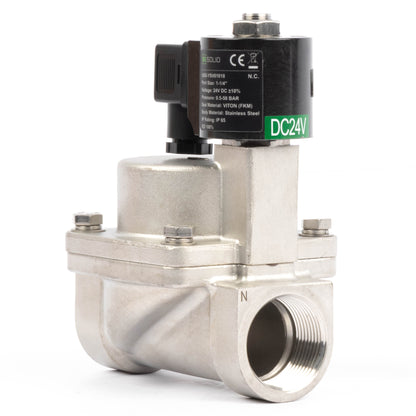 Électrovanne haute température - Acier inoxydable 1-1/4", 725 PSI, 24 V CC, 150 °C (302 °F), normalement fermée, joint VITON
