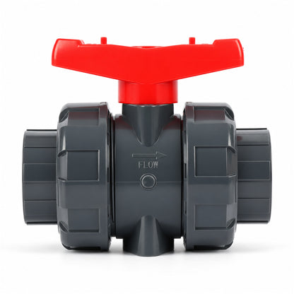 Válvula de esfera de união verdadeira em PVC de 1-1/2", passagem plena, encaixe deslizante, compatível com Schedule 40 e 80, 150 psi, sede em PTFE, anel de vedação em EPDM, pacote com 2 unidades