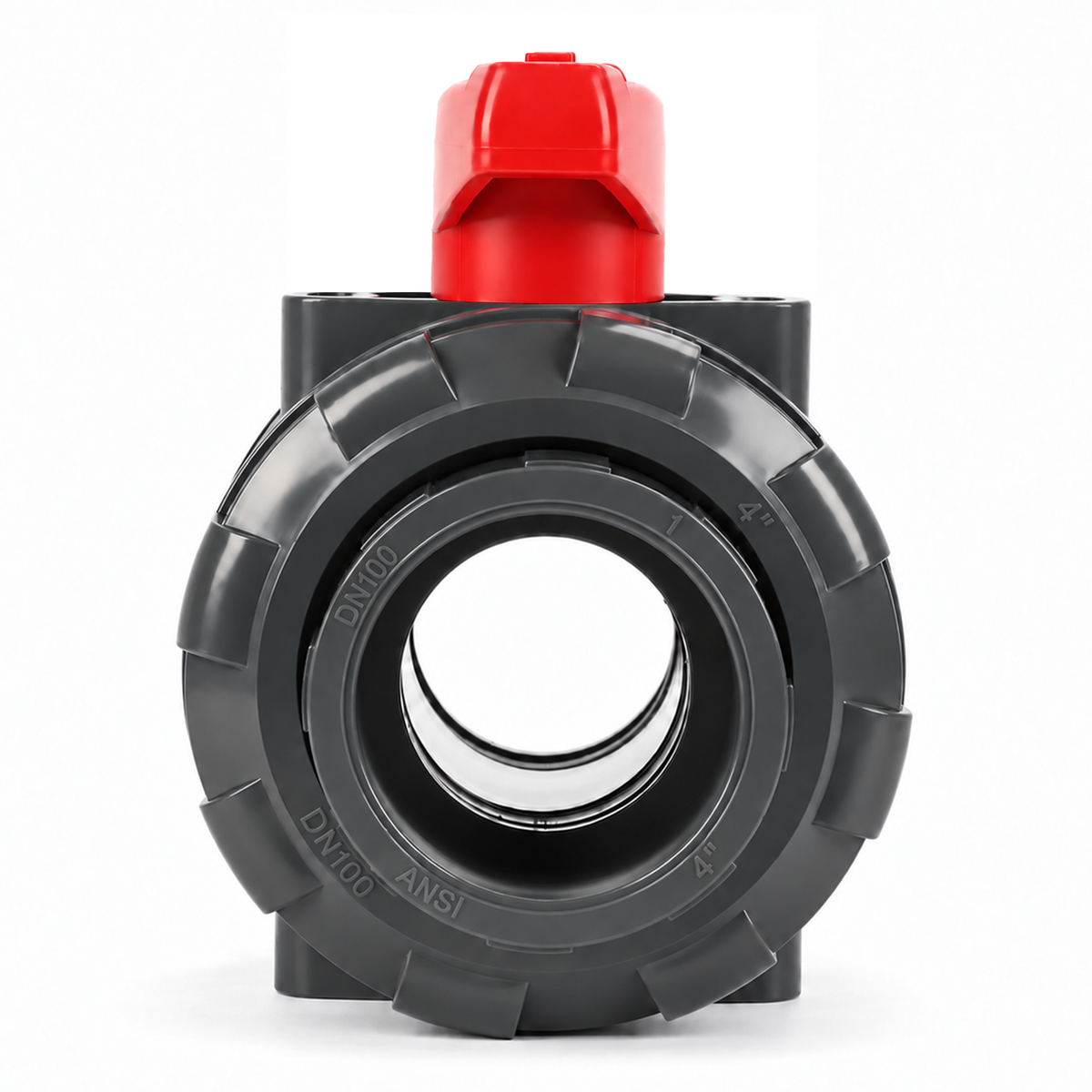 4" PVC True Union Ball Valve, Full Port, Slip Socket, Schedule 40 and 80 Compatible, 150 psi, PTFE Seat, EPDM O-Ring