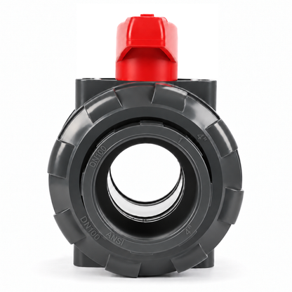 4" PVC True Union Ball Valve, Full Port, Slip Socket, Schedule 40 and 80 Compatible, 150 psi, PTFE Seat, EPDM O-Ring