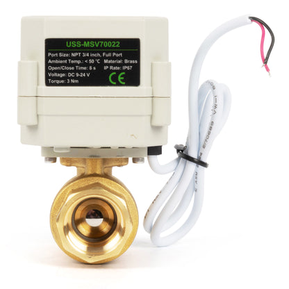 3/4" Motorized Ball Valve with Timer, Auto-Return Fail Safe & Power-Off Memory, 2-Way Brass Electric Actuator, IP67, AC/DC 9-24V