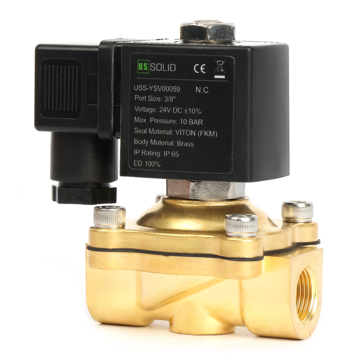 3/8" Pirinç Elektrikli Solenoid Vana - 12V DC, Normalde Kapalı, 145 PSI, VITON