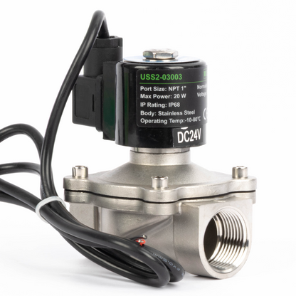 1/2" magnetventil - 24V DC elektrisk magnetventil i rustfrit stål, normalt lukket, IP68