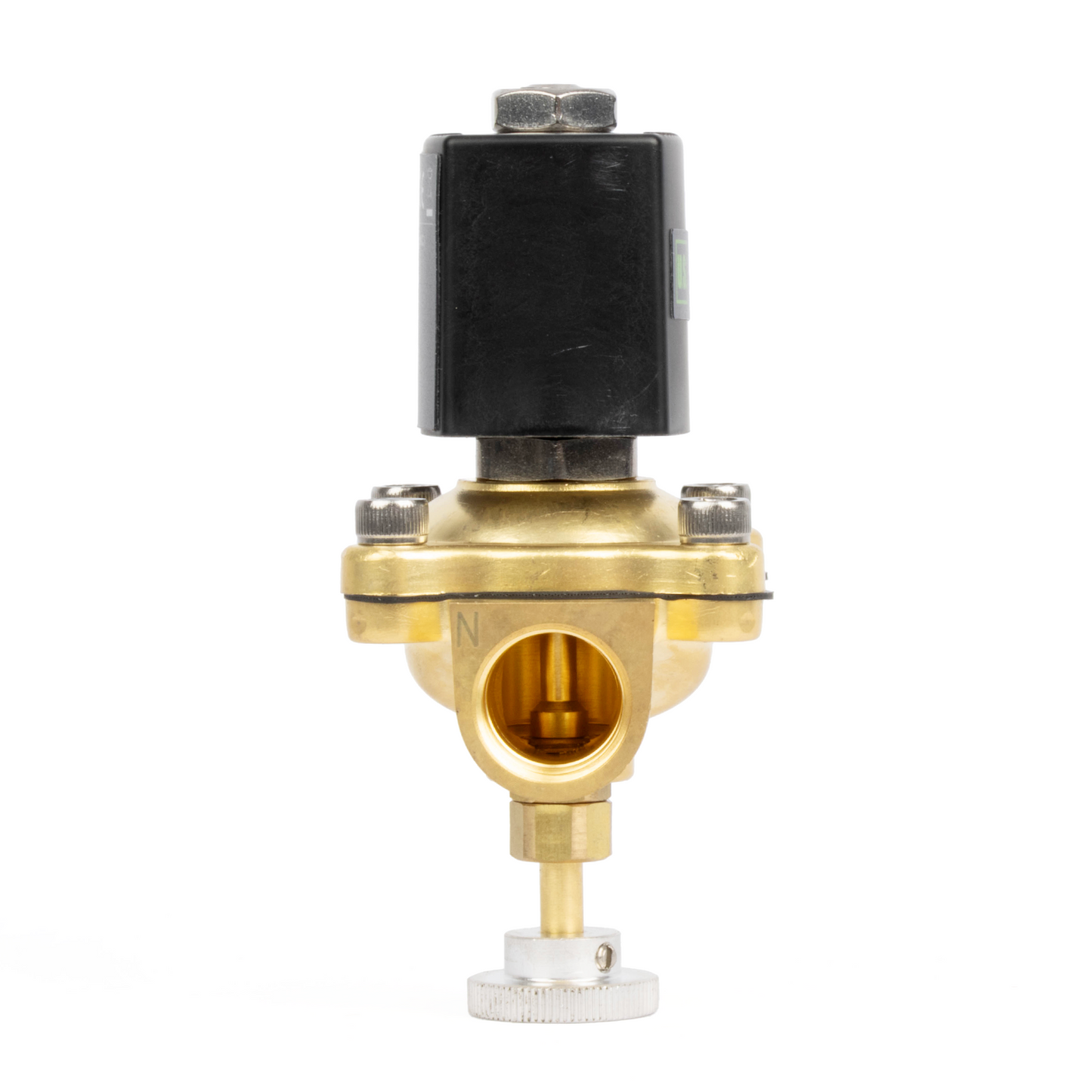 Válvula solenoide elétrica de latão de 3/4", acionamento manual, normalmente fechada, 24 V CA