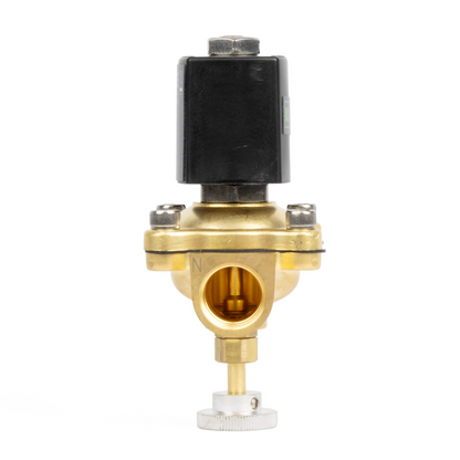 Válvula solenoide elétrica de latão de 3/4", acionamento manual, normalmente fechada, 24 V CA