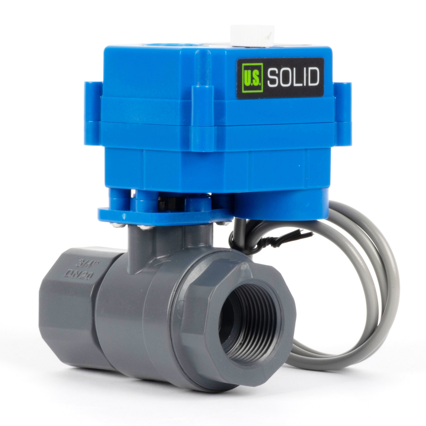 3/4” UPVC 电动球阀 - 两线自动回位带手动功能，9-36V AC/DC，常闭式