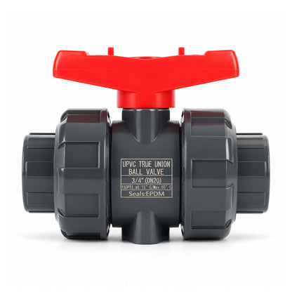 3/4" PVC True Union Ball Valve, Full Port, Slip Socket, 150 psi, Schedule 40 and 80 Compatible, PTFE Seat, EPDM O-Ring