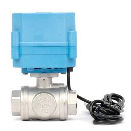 1/2" WiFi Älykäs moottoroitu palloventtiili, 3-tie 4-asentoinen ruostumaton teräs 304, USB-virtalähde, LED-tilanilmaisin, virtaussuunnan ikkuna, NSF-sertifioitu