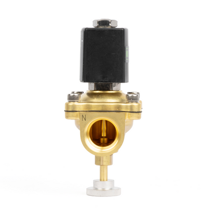 Válvula solenoide elétrica de latão de 3/4", acionamento manual, normalmente fechada, 24 V CA