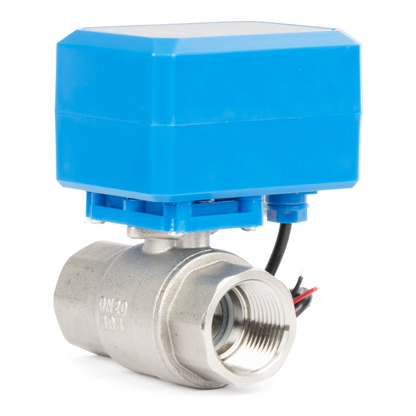1/2" Motorized Ball Valve - 304SS 9-36V AC/DC 2-Wire Auto Return Electric Ball Valve, Normally Closed, 3 Indicator Lights