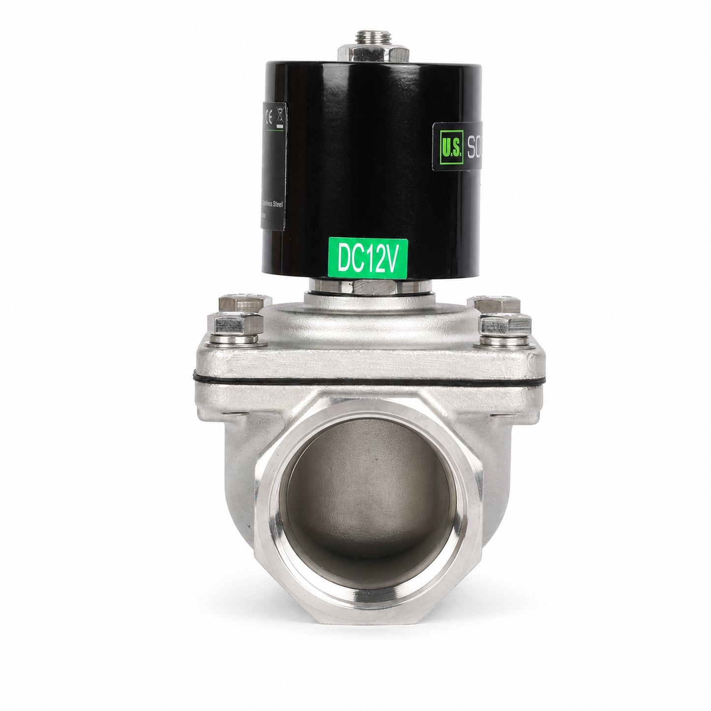 Électrovanne 1-1/2" - Acier inoxydable 12 V CC normalement fermée avec joint Viton, type boîte de jonction