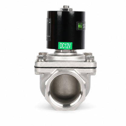 Électrovanne 1-1/2" - Acier inoxydable 12 V CC normalement fermée avec joint Viton, type boîte de jonction