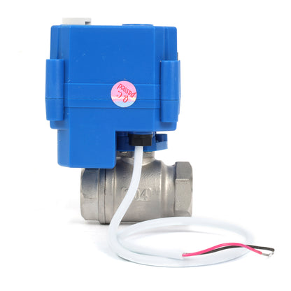 Motorized Ball Valve- 1/2" Stainless Steel Ball Valve with Manual Function, Full Port, 9-24V AC/DC and 2 Wire Auto Return Setup, Normally Open