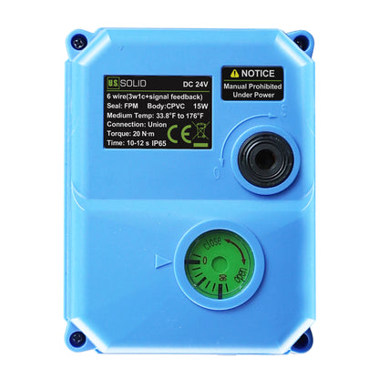 1-1/2" Double Union CPVC Motorized Ball Valve - DC 24V, 6-Wire with Signal Feedback  (3W1C), with Manual Override & FPM Seal