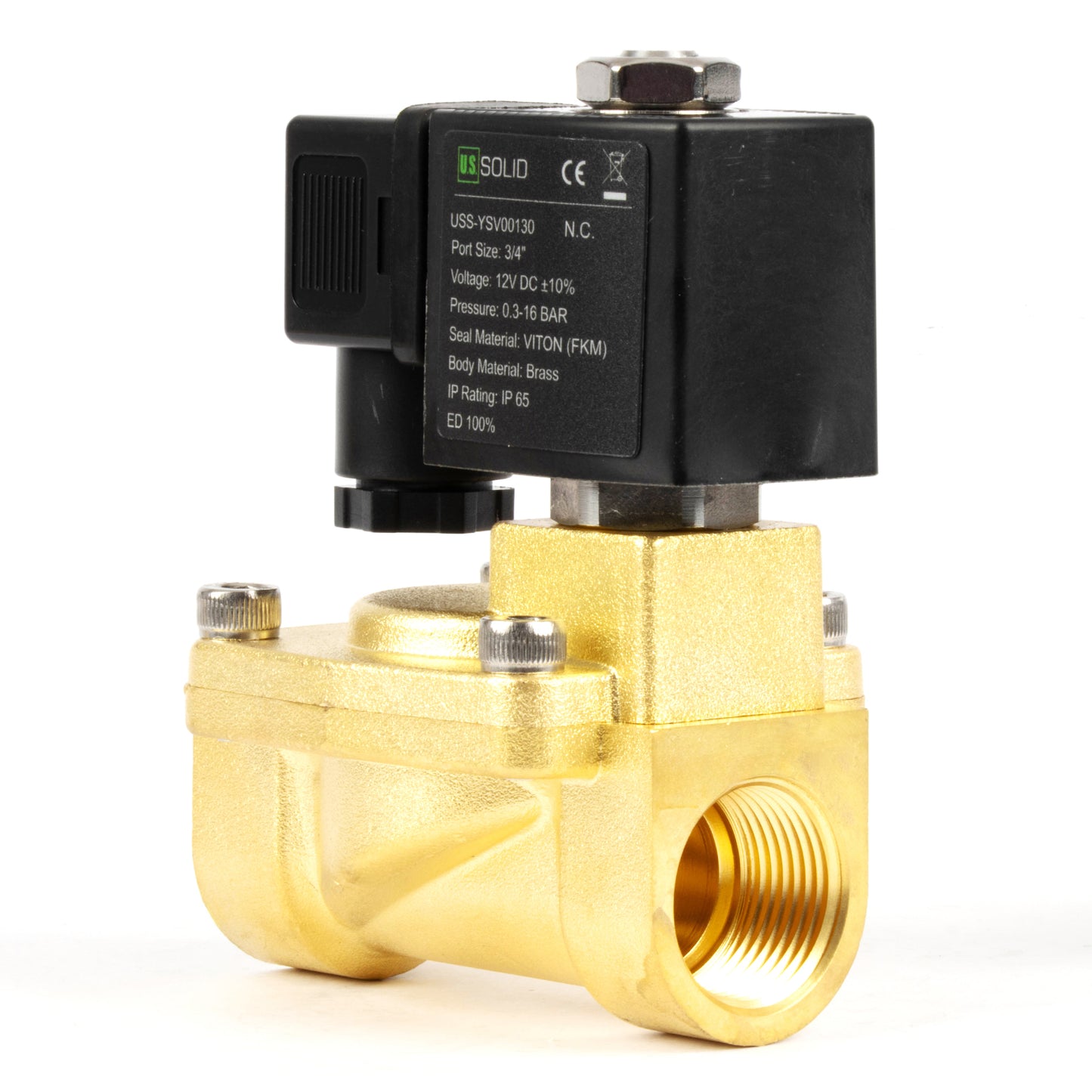 3/4" messing magneetventiel - 12V DC, normaal gesloten, 4,4-232 PSI, VITON-afdichting