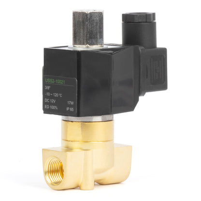 Katup Solenoid Elektrik Kuningan 3/8", DC 12V, Normally Open, Segel Viton
