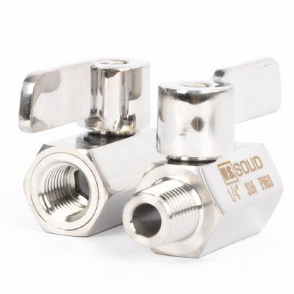 1/4" minikugleventil 304 rustfrit stål hun × han NPT gevind 2 stk.