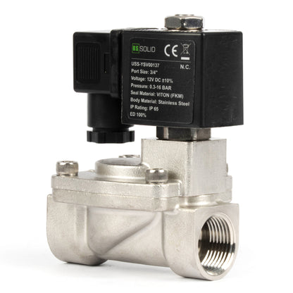 3/4" roestvrijstalen magneetventiel - 12V DC, normaal gesloten, 4,4-232 PSI, VITON-afdichting