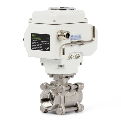1 1/4" Electric Actuated Ball Valve, DC 24V Heavy Duty 3-Piece Industrial Ball Valve,304SS, ON/OFF Type, Dry Contact