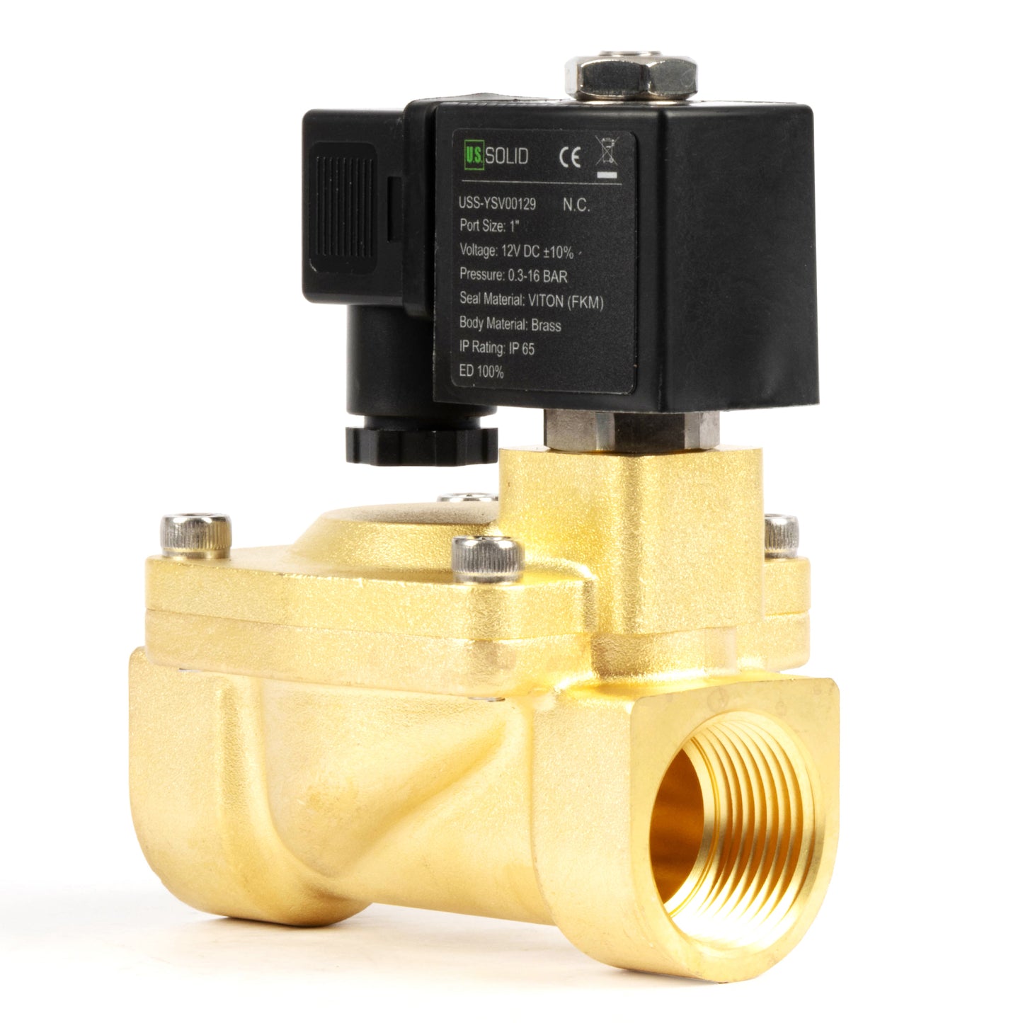 1" Brass  Solenoid Valve - 12V DC, Normally Closed, 4.4-232 PSI, VITON Seal