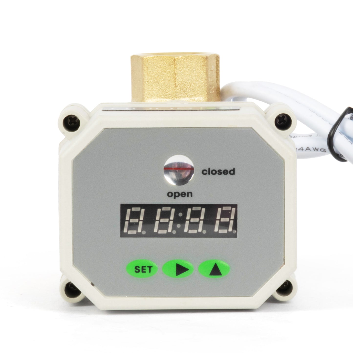 1/2" Motorized Ball Valve with Timer, Auto-Return Fail Safe & Power-Off Memory, 2-Way Brass Electric Actuator, IP67, AC/DC 9-24V