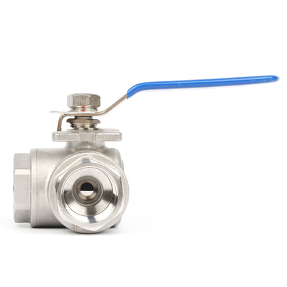 1" 3-veis kuleventil - Manuell kuleventil i 304 rustfritt stål, L monteringspute